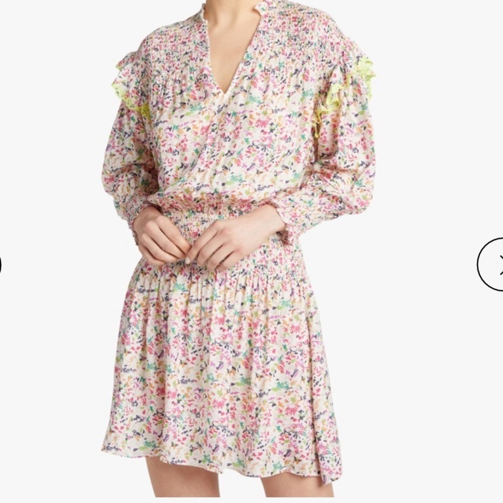 NWT! TANYA TAYLOR size L imogen smocked multicolored ruched ruffled dress